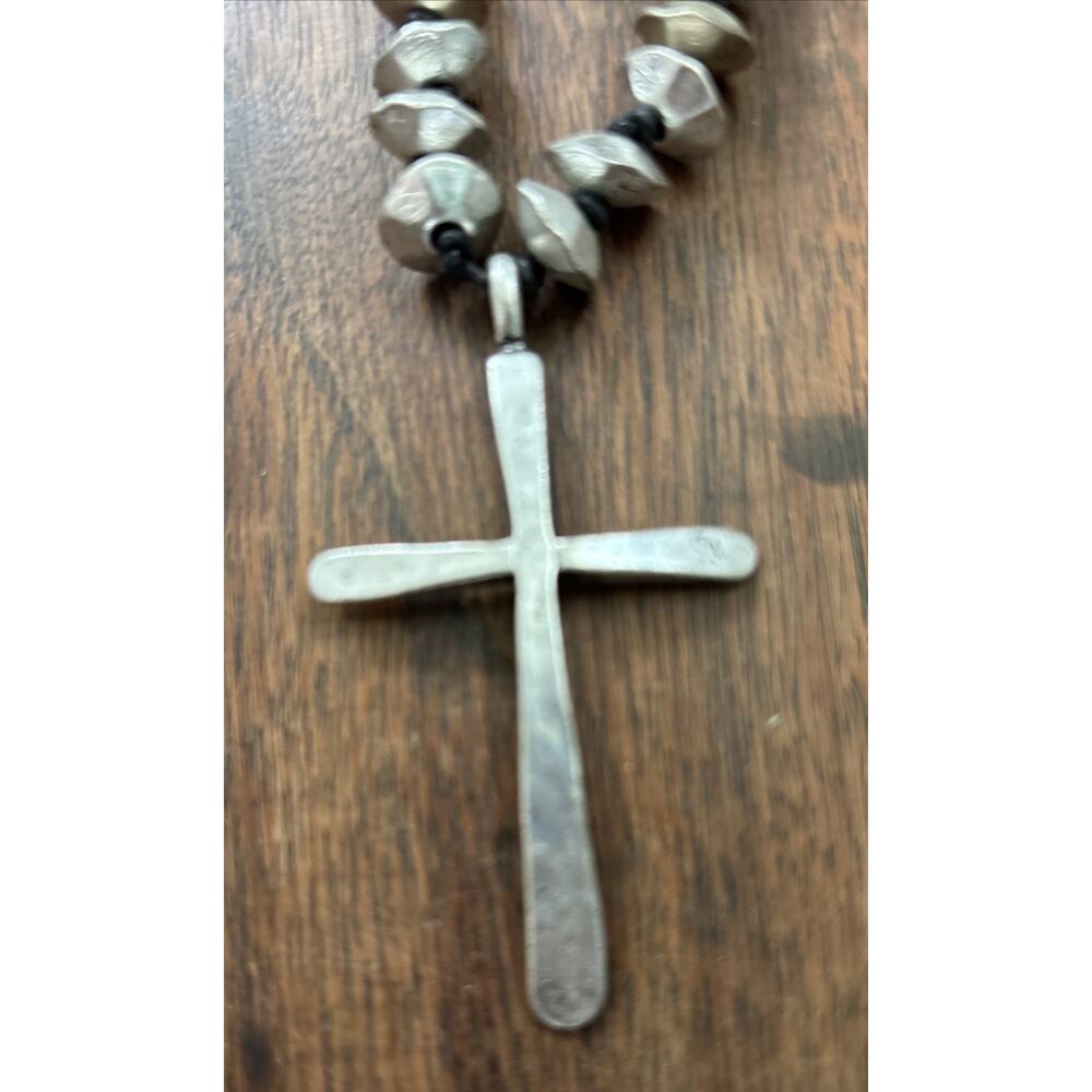Boho Southwestern Cross Necklace Silver-Tone Karma Belle Navajo Pearl Style - Picture 4 of 7
